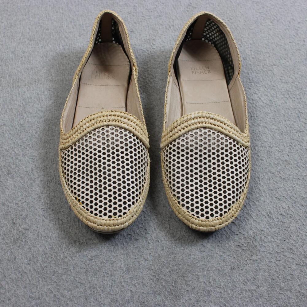 Eileen Fisher Shoes Womens Size 8 Beige Mesh Espadrille Flats Slip On Coastal - Picture 7 of 9